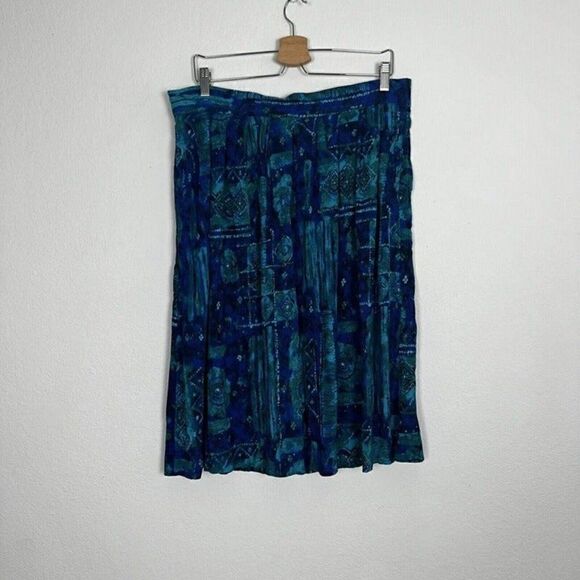 Michael Taylor Vintage Women Plus Size 2X Blue Abstract Boho Midi Skirt Peasant - Picture 1 of 12